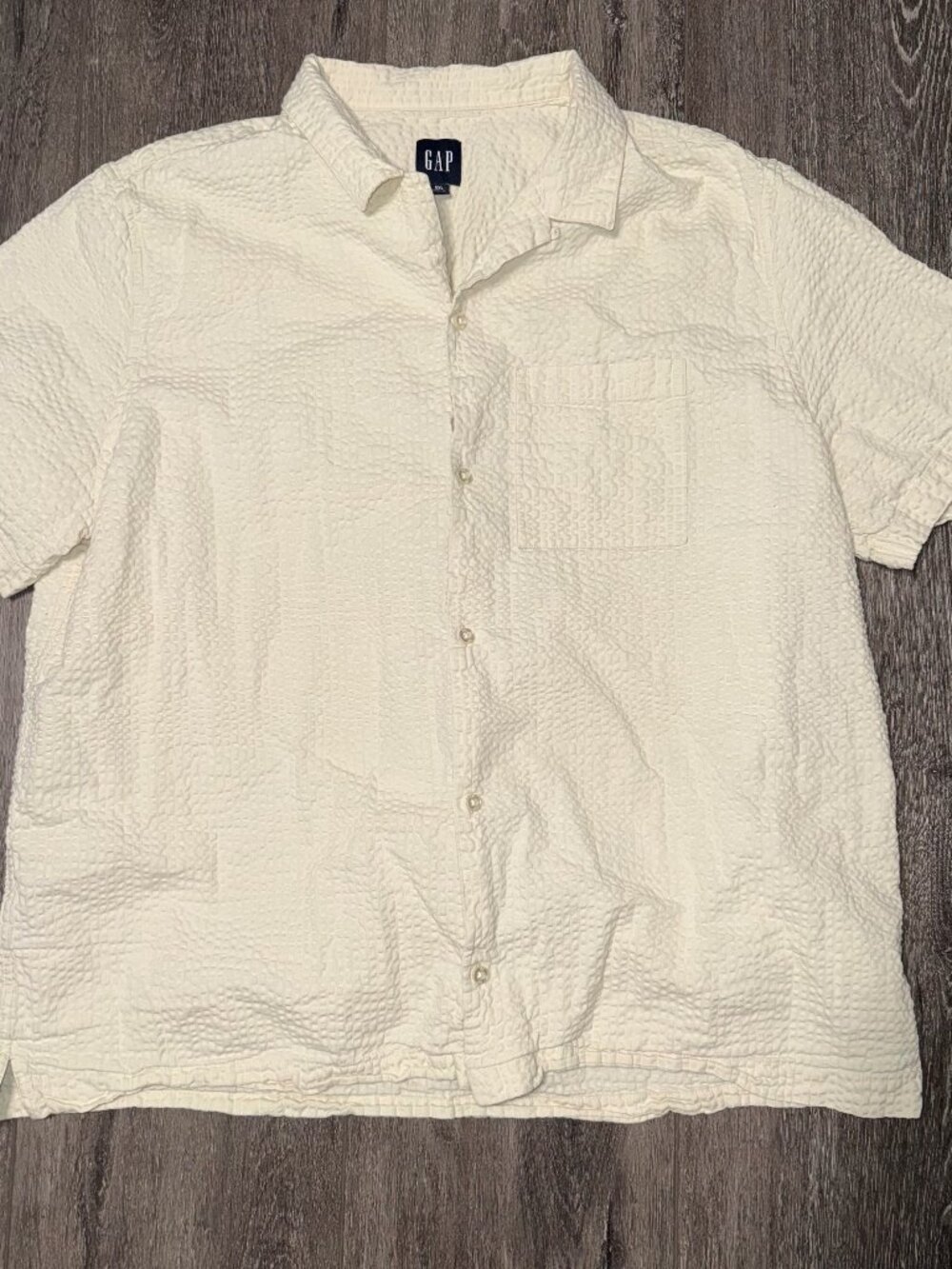 Gap Mens XXL 2XL Cream Short Sleeve Button-Down Textured Shirt W/Pocket